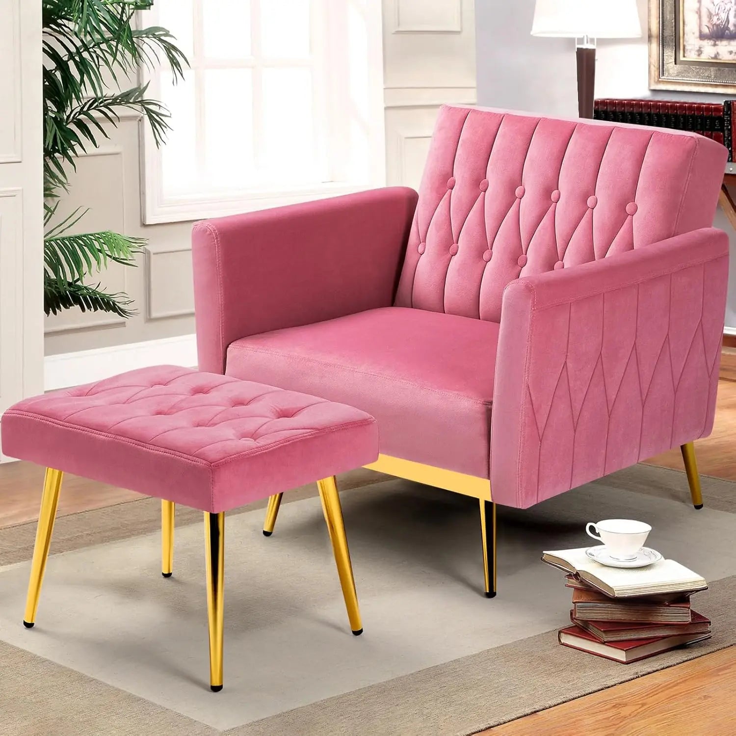 Velvet Recliner Chair Adjustable Armrests and Backrest, Button Tufted Chair