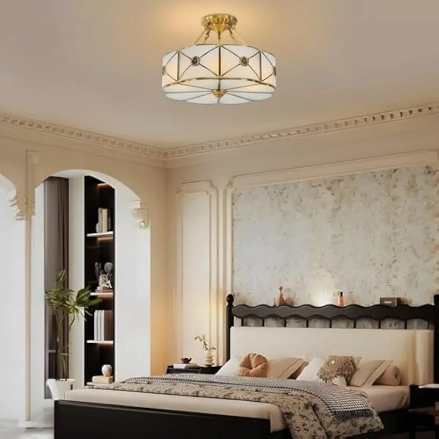 18IN Chandelier 4-Light Flower with Glass Lampshade, White LED Light