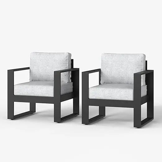 Set-of-2 Patio Aluminum Chairs, Armchair w/Washable Thick Cushions
