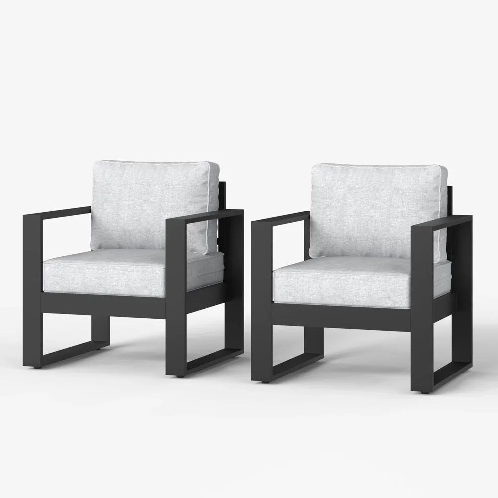 Set-of-2 Patio Aluminum Chairs, Armchair w/Washable Thick Cushions