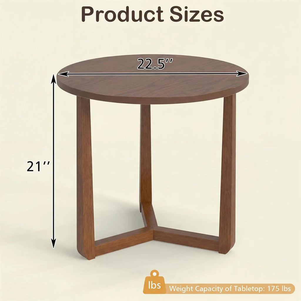 Round Side Table w/ Sturdy Rubber Wood Legs & Triangular Structure