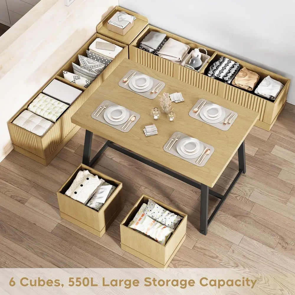 43Inch 5-Piece Corner Dining Table Set,  w/Bench Hidden Storage, 2 Ottomans