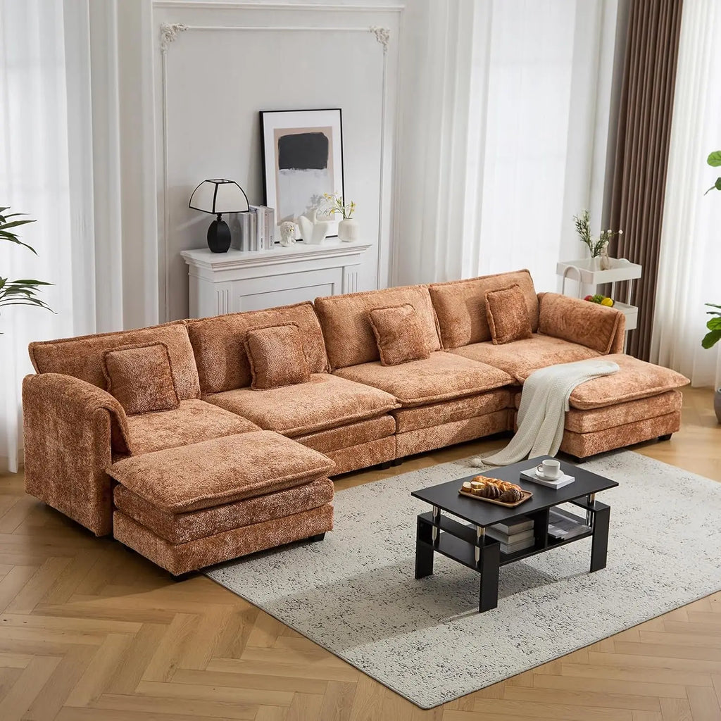147.8" Cloud U-Shaped Modular Sectional Sofa, Movable Ottoman Deep Seat
