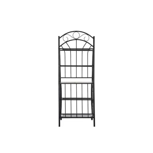 Elegant Black Metal Baker’s Rack Faux Marble Top, Five-Tier Storage