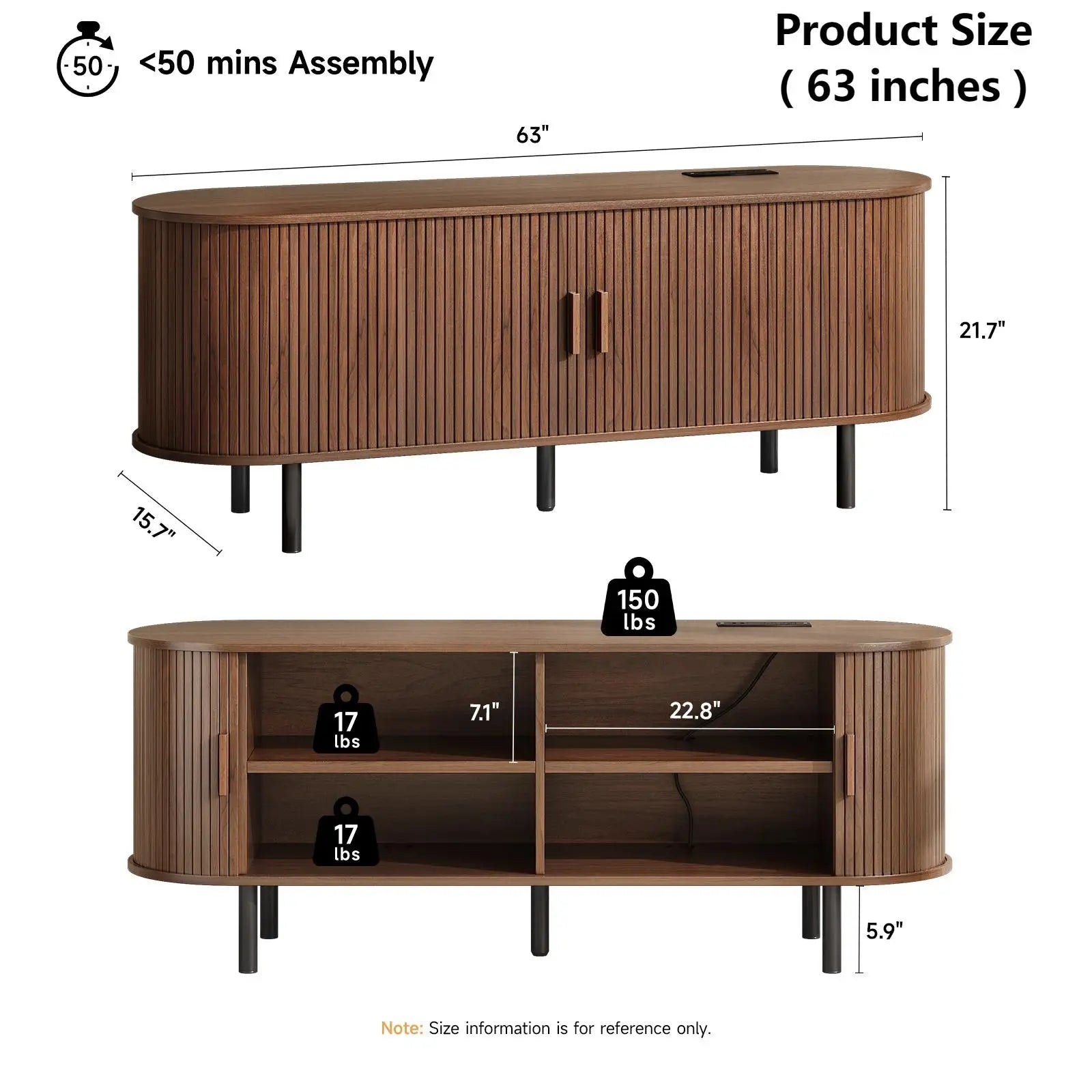 Entertainment Center Sliding Doors, Storage, Adjustable Shelves, Power Outlet