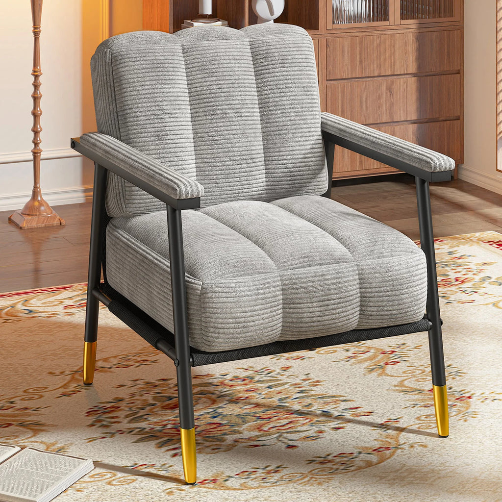 Accent Upholstered Armchair, Thick Cushion, with Metal Frame