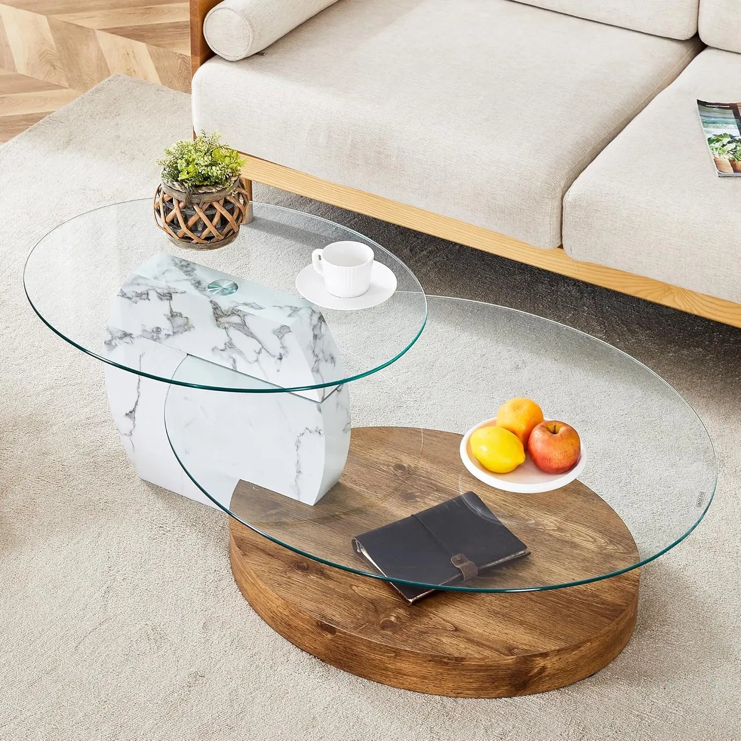 3IN Large Glass Round Coffee Tabletops｜3-Tier Tempered Glass｜