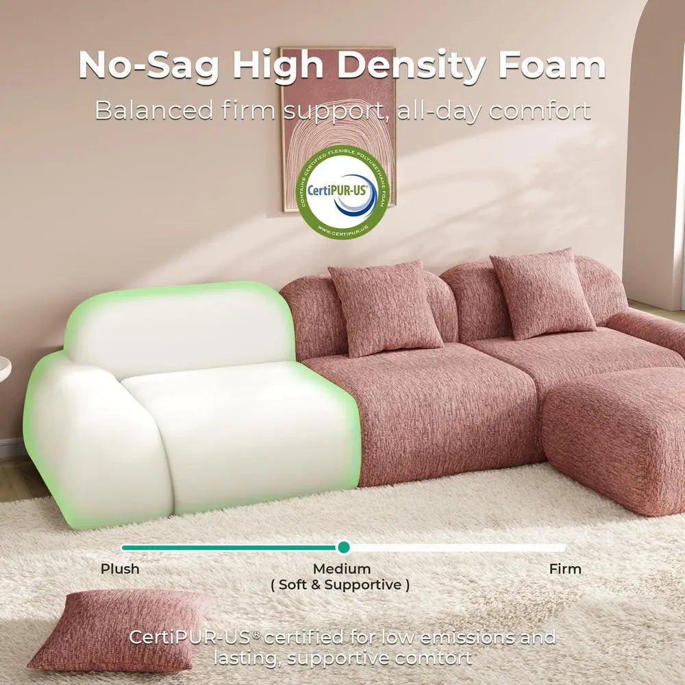 110 L-Shaped  Luxe Chenille Upholstered Boneless Sectional Sofa, Ottoman
