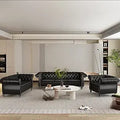 3-Piece Set, Velvet Chesterfield Sofa, Loveseat, Chair with Scroll Arms