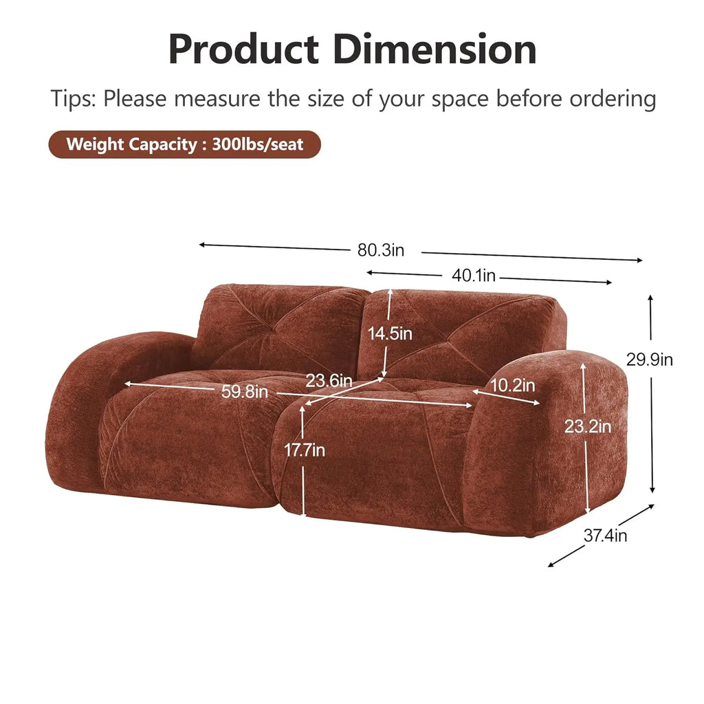 2-Piece Velvet Boneless Sofa Set, 2-Seat Loveseat & 3-Seat Sofa