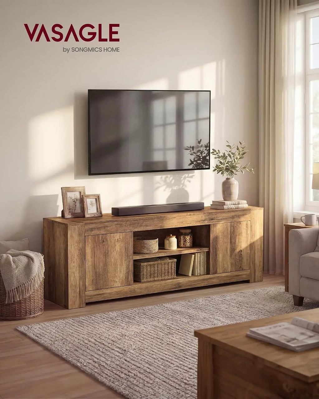 70IN Farmhouse TV Stand Media Console Table with Storage Cabinets