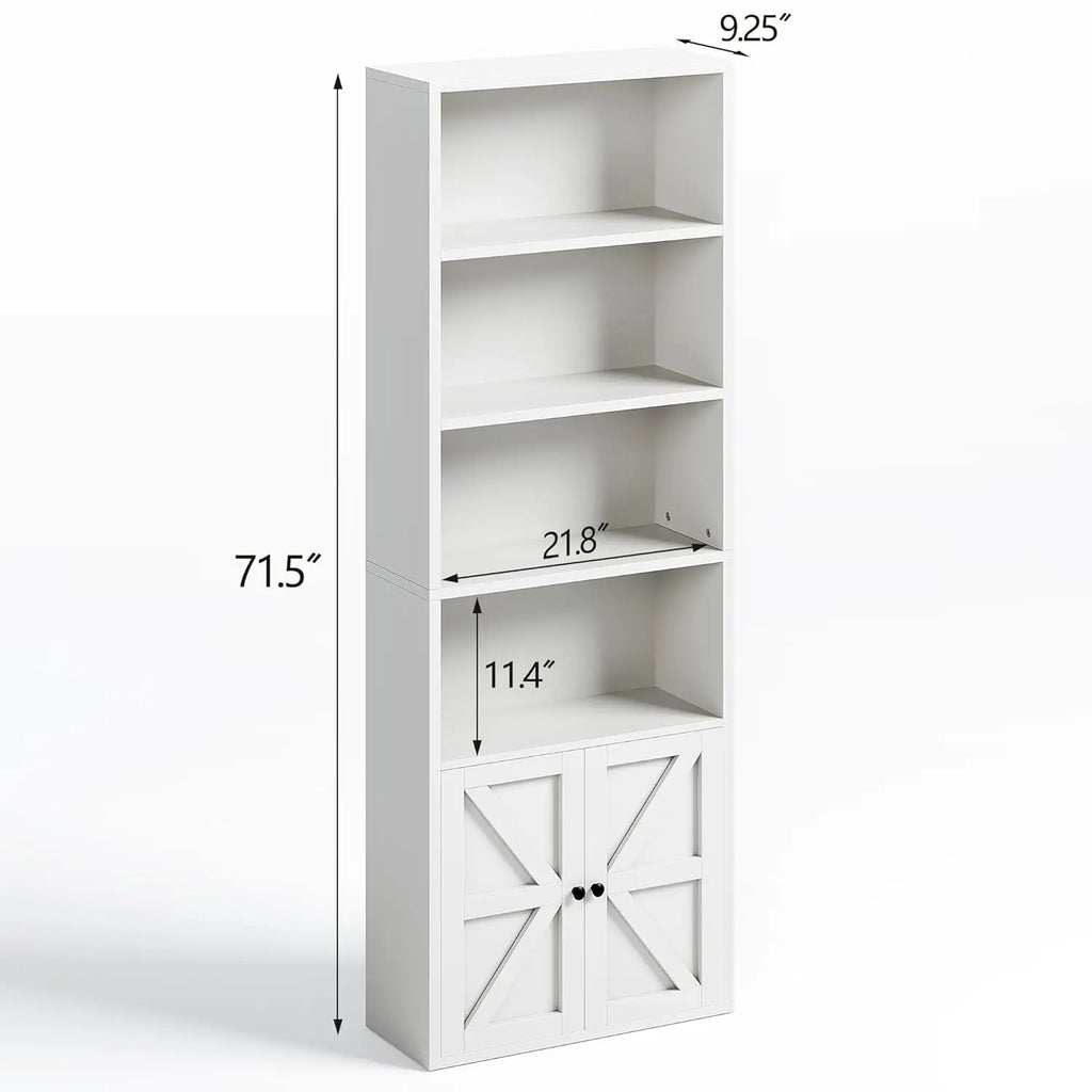 Set of 2, 71.5" 6-Tier Wooden Bookcase, Cabinet Doors,
