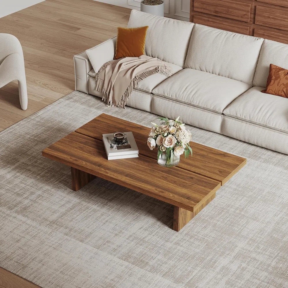 Rectangle Coffee Table, Walnut Wood, Brown Japanese Tea Table
