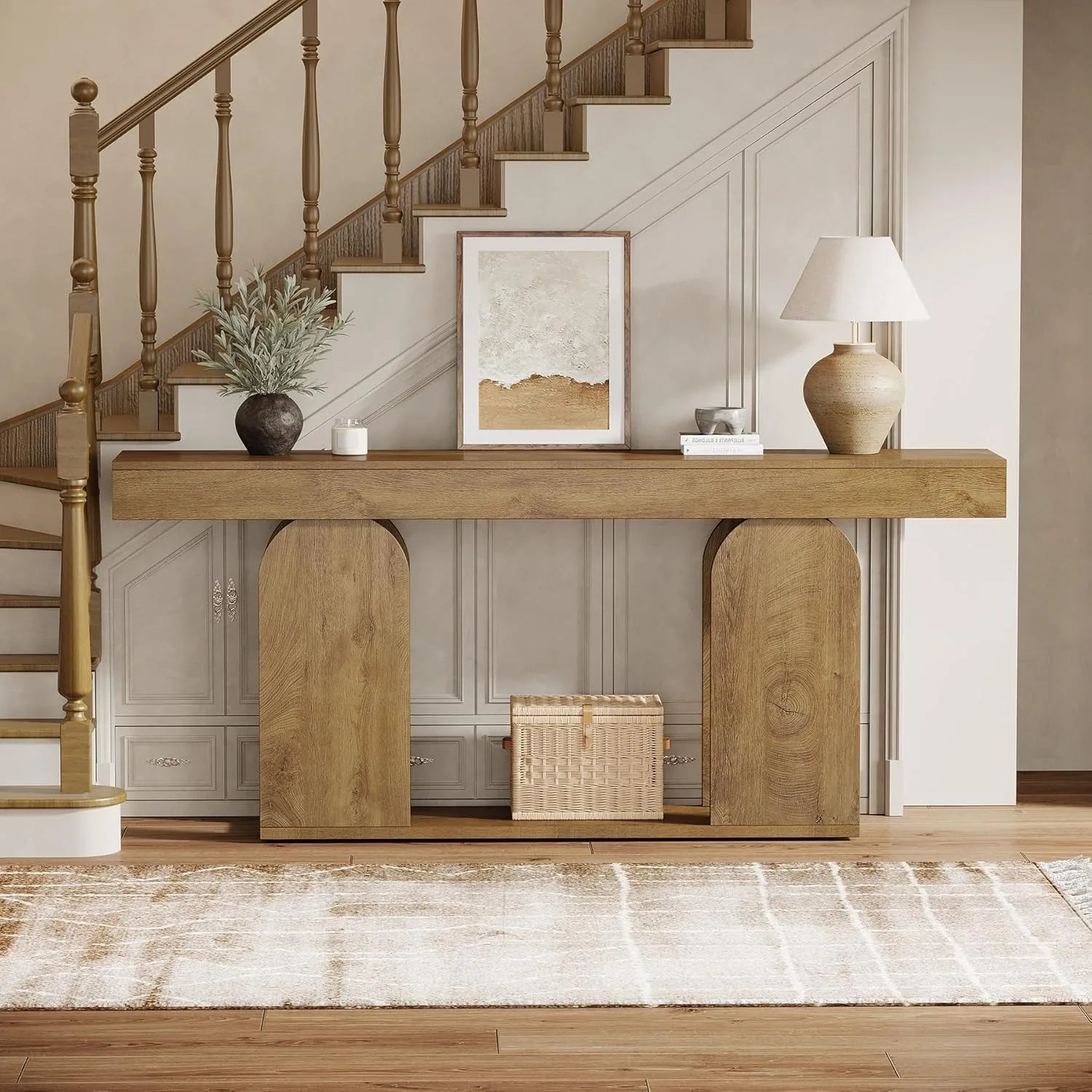 70.9-Inch Extra Long Farmhouse Console Table, 2-Tier Storage Shelf