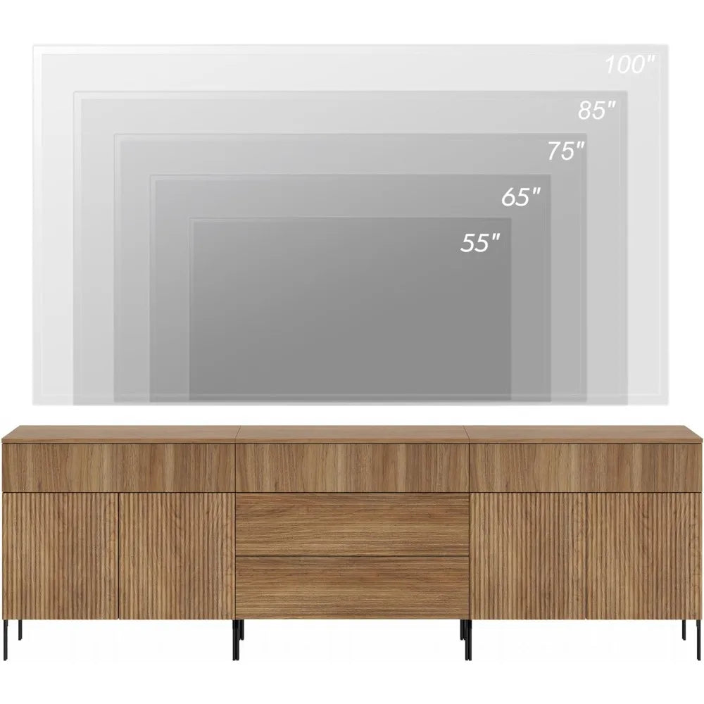 Fluted TV Stand for TVs up to 100IN 3-in-1, Storage Cabinets, 5 Drawers, 4 Doors