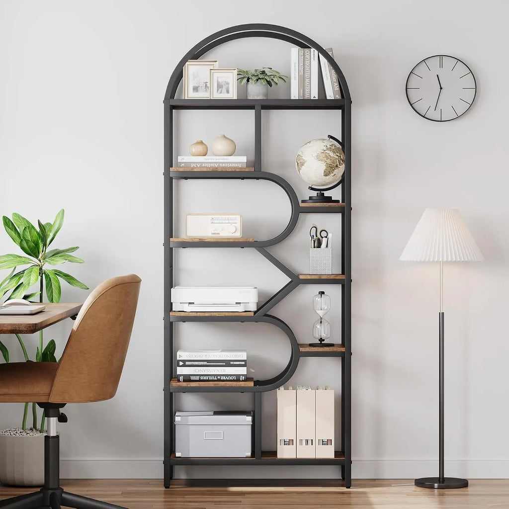 6-Tier Arched Bookcase 81.7in Tall, Geometric Large Open Shelves