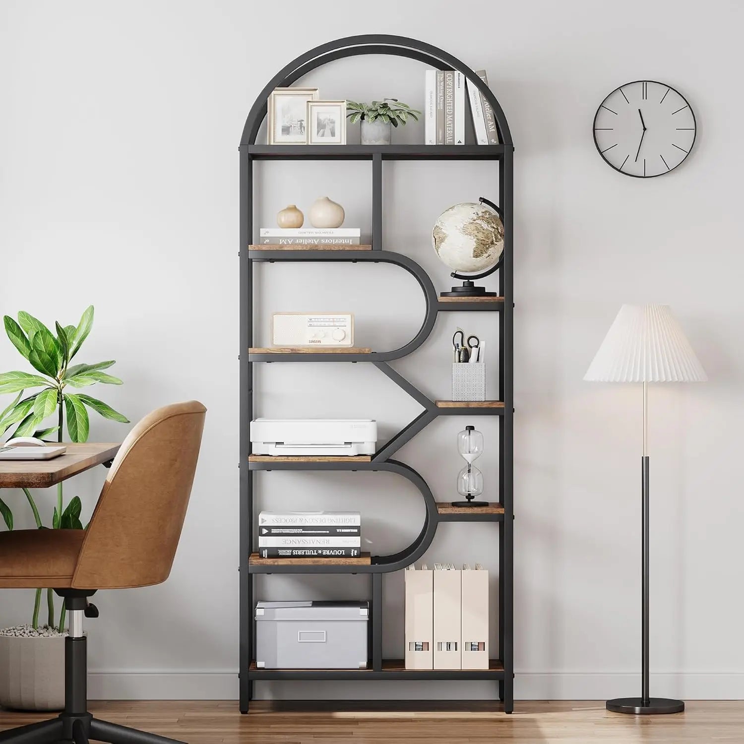 6-Tier Arched Bookcase 81.7in Tall, Geometric Large Open Shelves