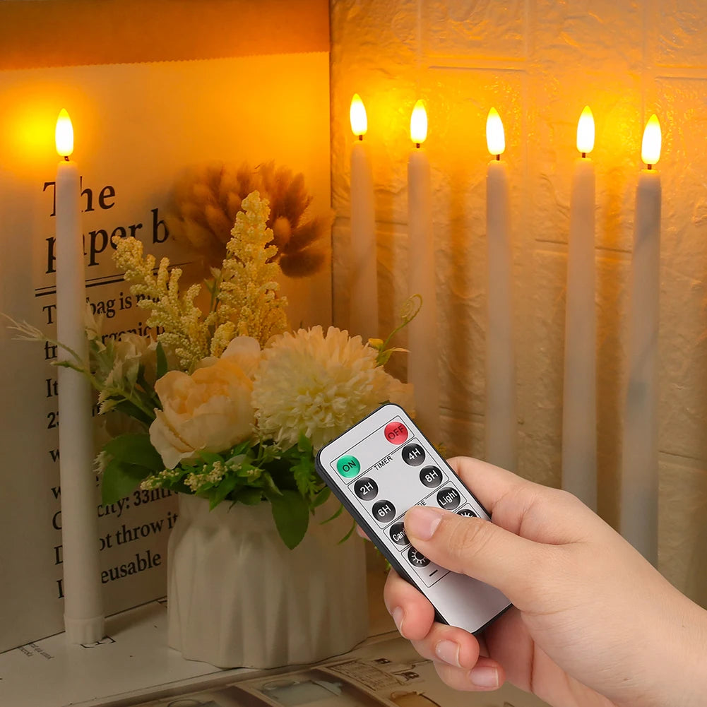 Pack of 12/24Pc LED Flameless Flickering Taper Candles, Remote Battery
