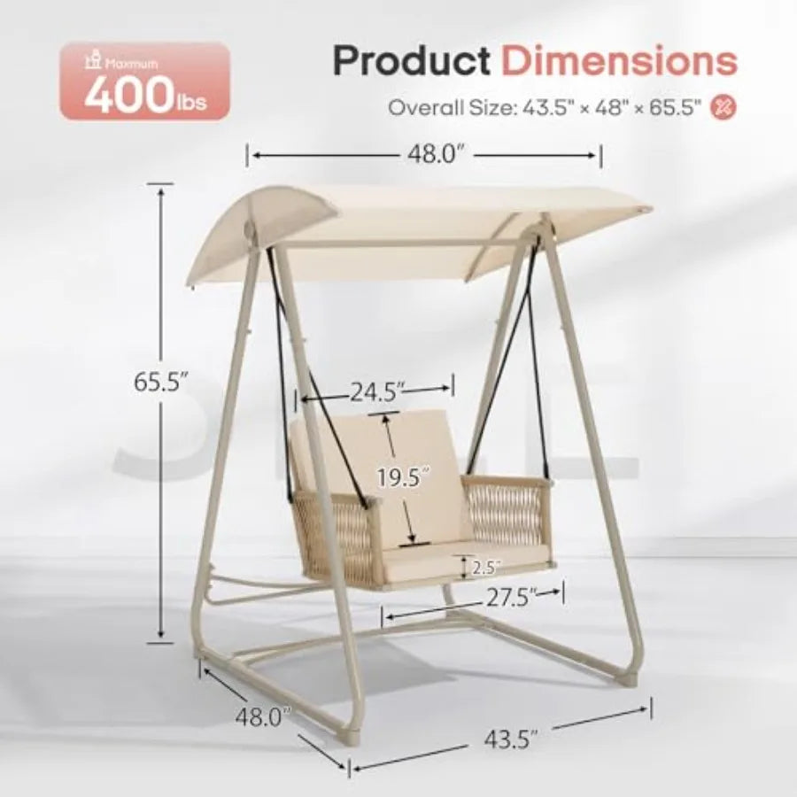 Patio Swing Chair Adjustable Canopy, Heavy-Duty Triangular Frame, Single Seat