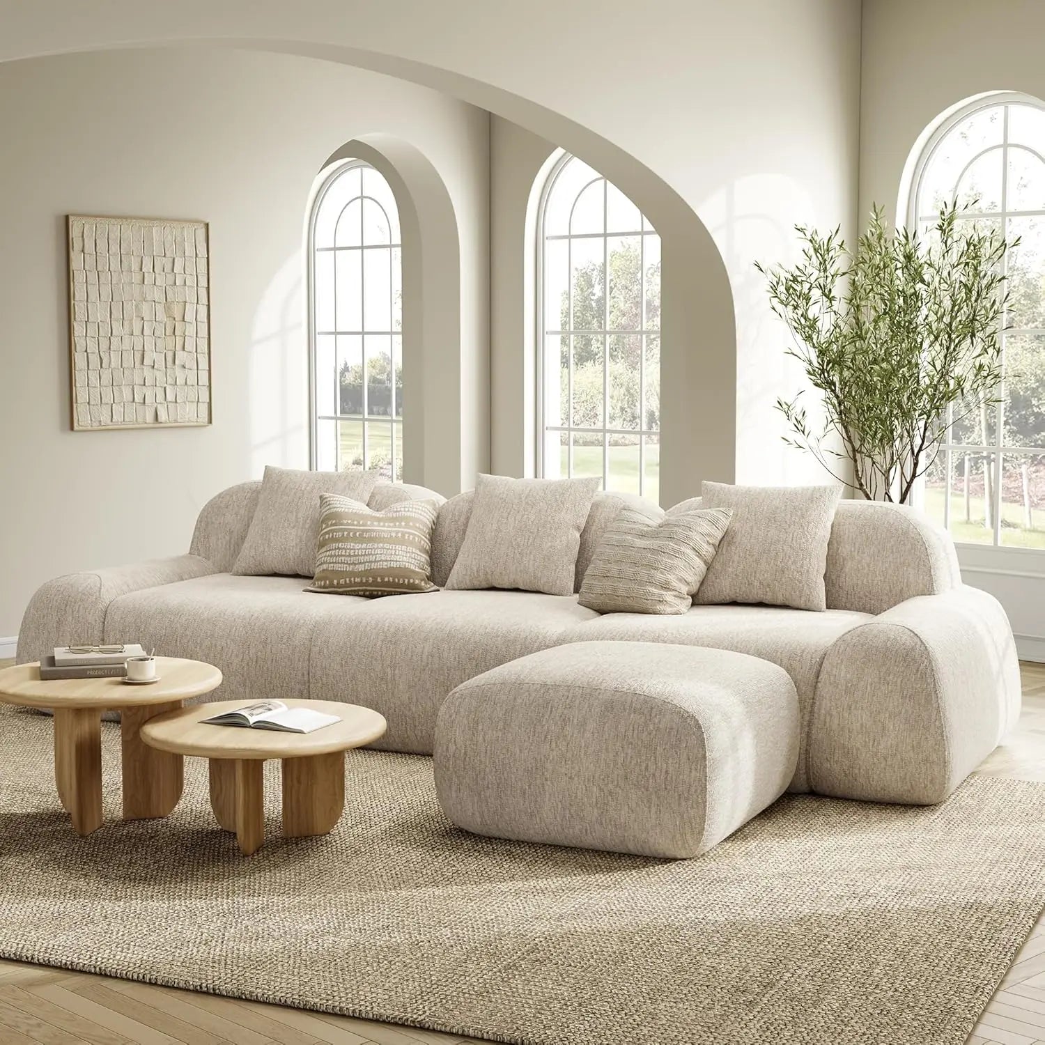 Modular Sectional Sofa Ottoman 110IN L-Shape Chenille Upholstery Deep Seat