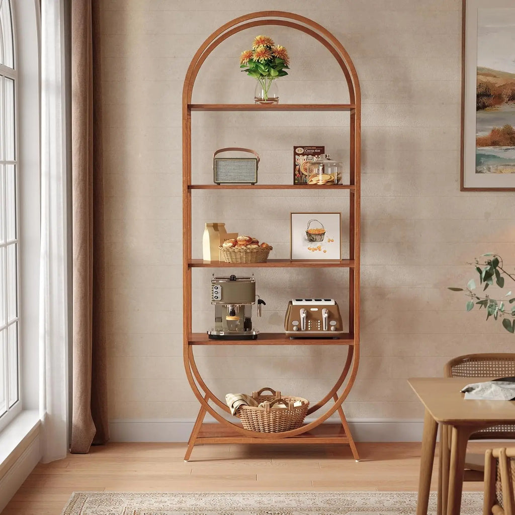 5-Tier Arched Bookcase, 70.8" Tall Open Book Shelves, Freestanding Display