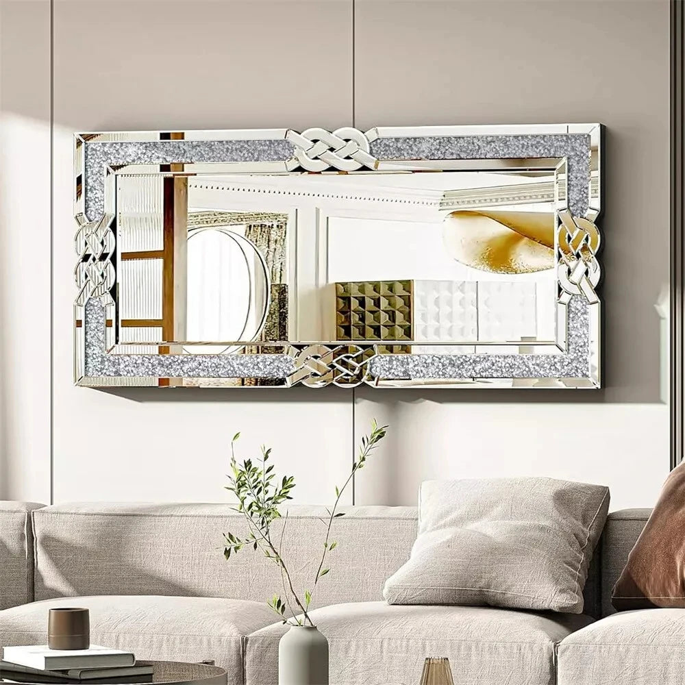 Crystal Mirror Crush Diamond Rectangle Silver Sparkly