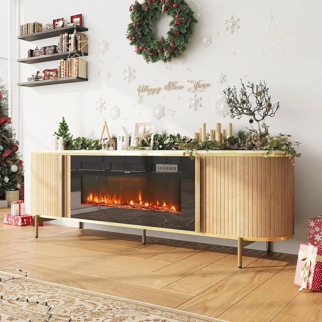70" Fluted Fireplace Entertainment Center for TVs Up to 80IN, Cabinets
