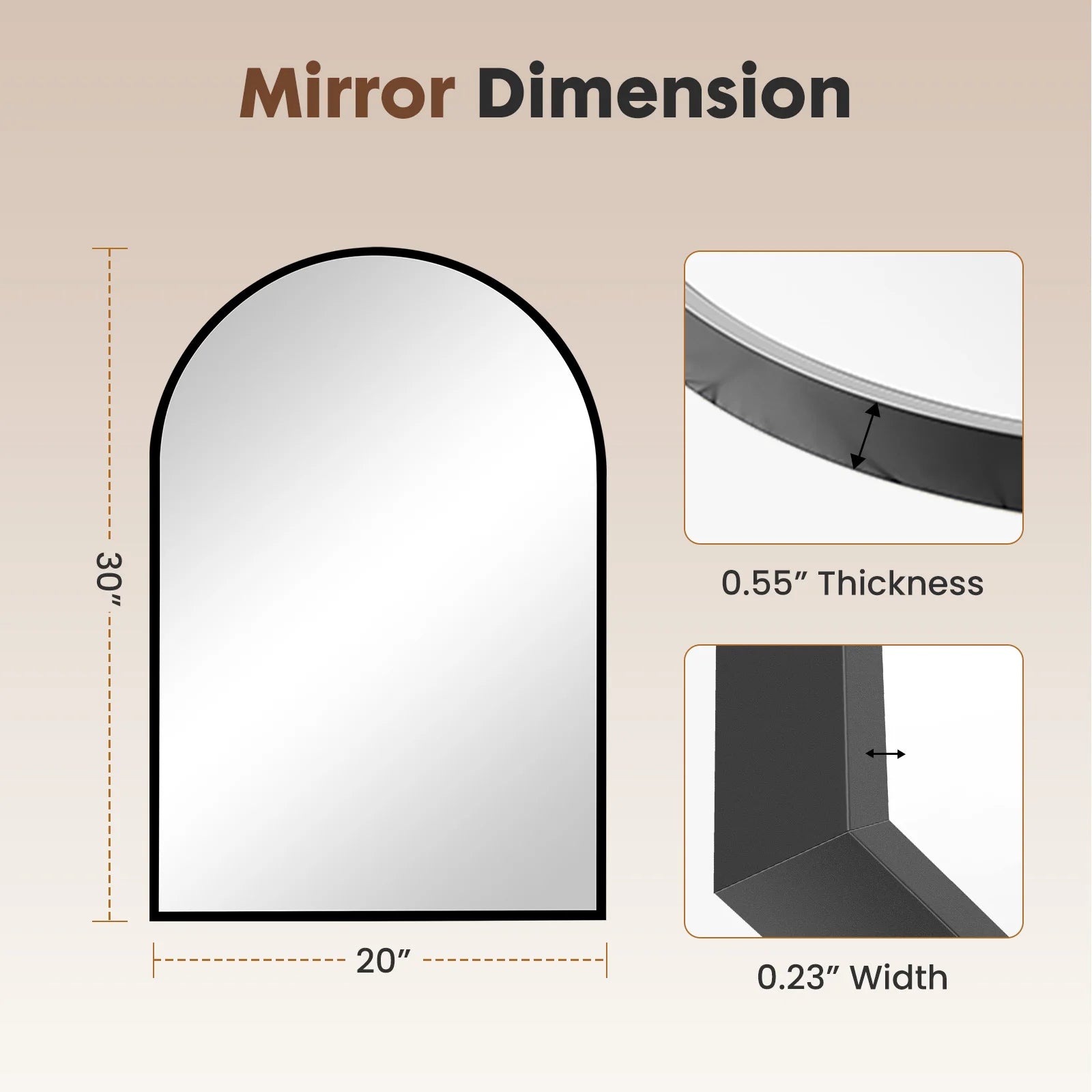 26"x38" Arched Metal Framed Mirrors for Wall Hanging