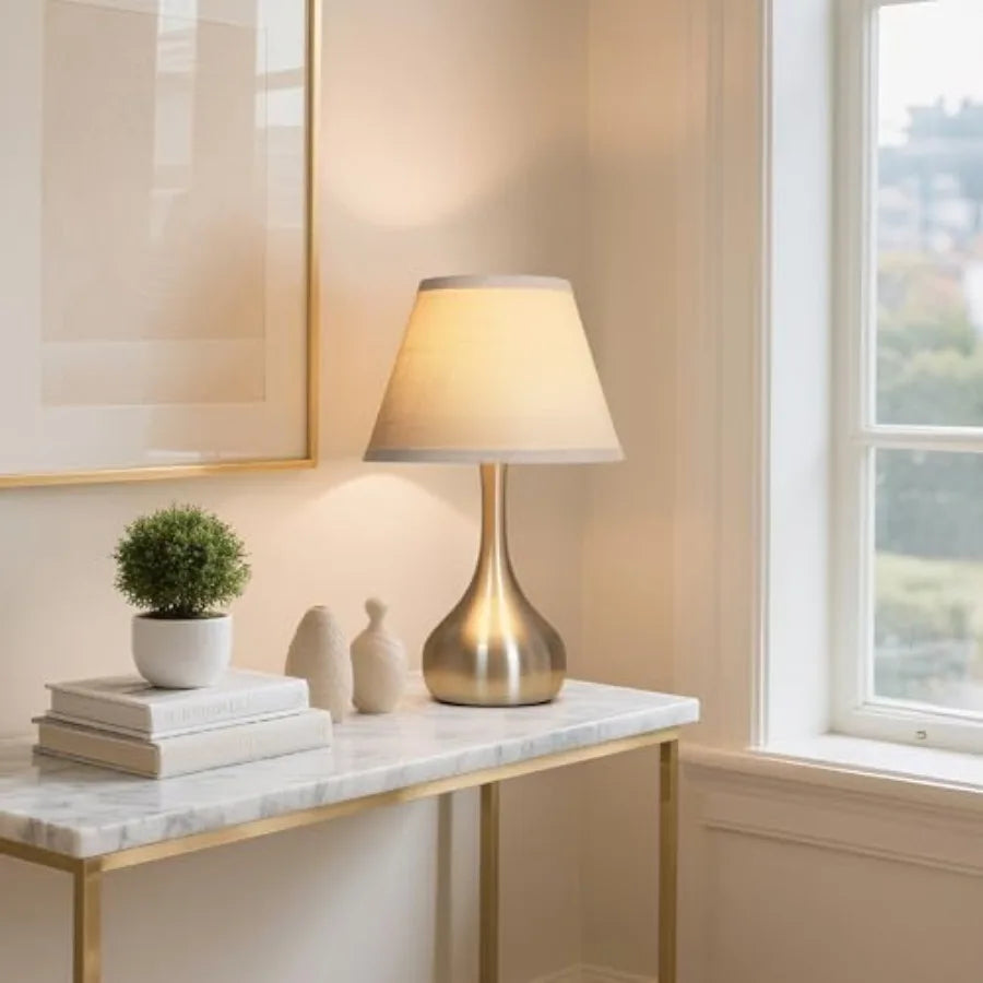 17" Touch Table Lamp Set-of-2, 3-Way Dimmable, Metal w/Linen Shade