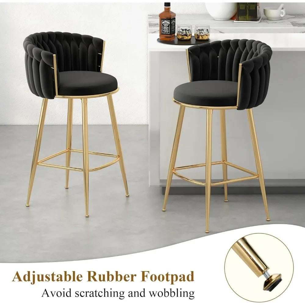 4-PC Velvet Upholstered 27IN (approx. 69 Cm) Seats, Hand-woven Backrest, Armrests