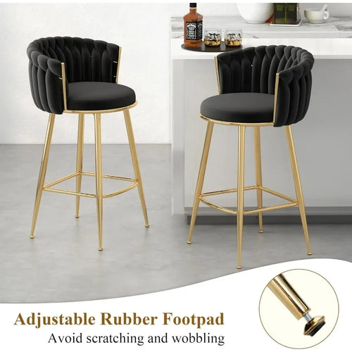 4-PC Velvet Upholstered 27IN (approx. 69 Cm) Seats, Hand-woven Backrest, Armrests