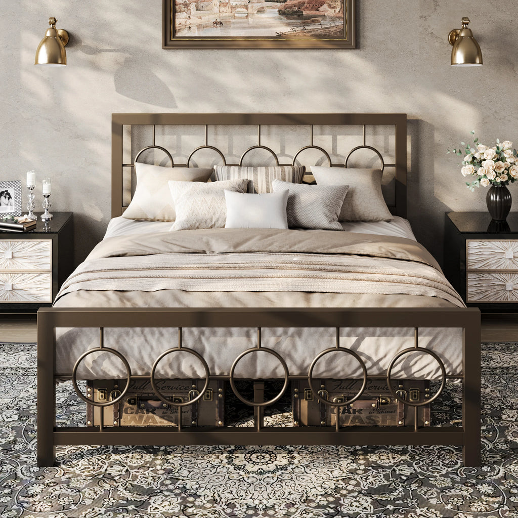 Metal Platform Frame, Circular Design Headboard/Footboard, Under Bed Storage