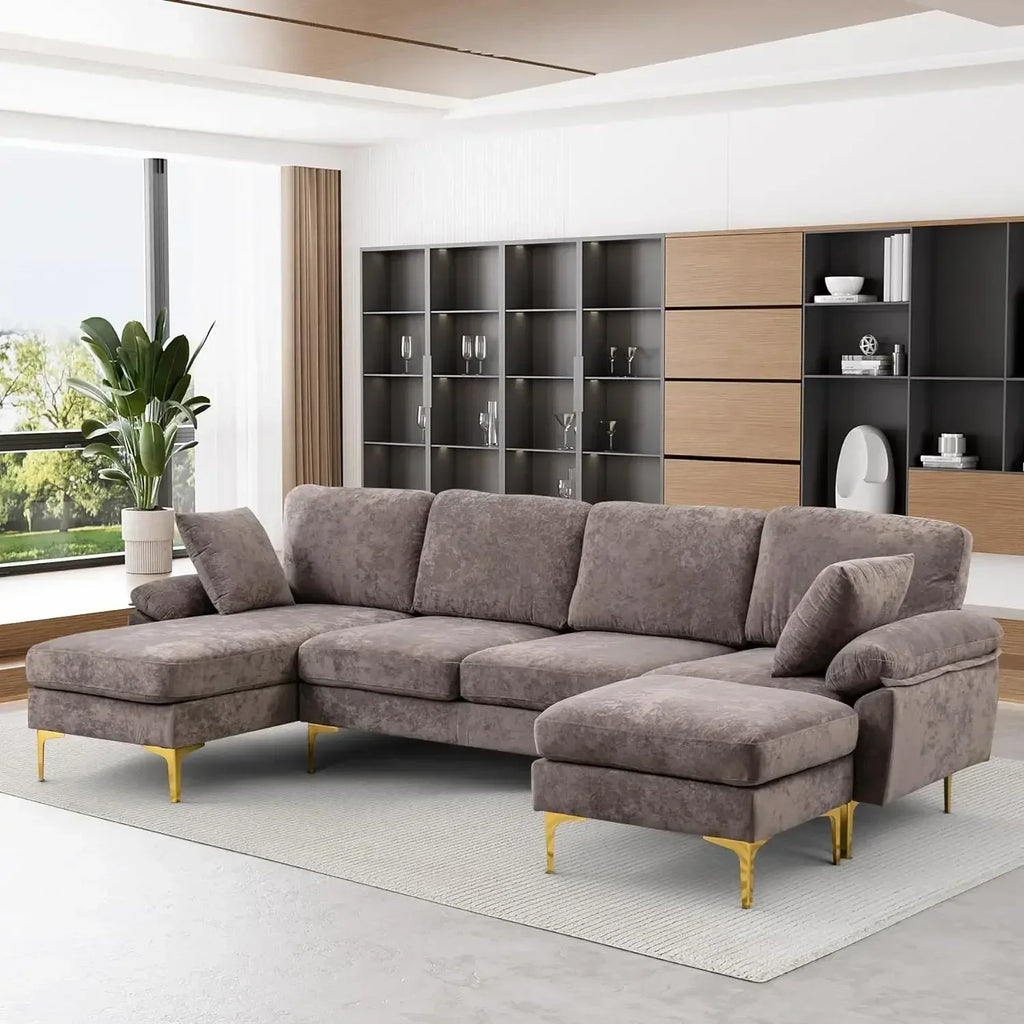 Velvet U-Shaped Convertible To L-Shaped Sectional 4 Seat Sofa