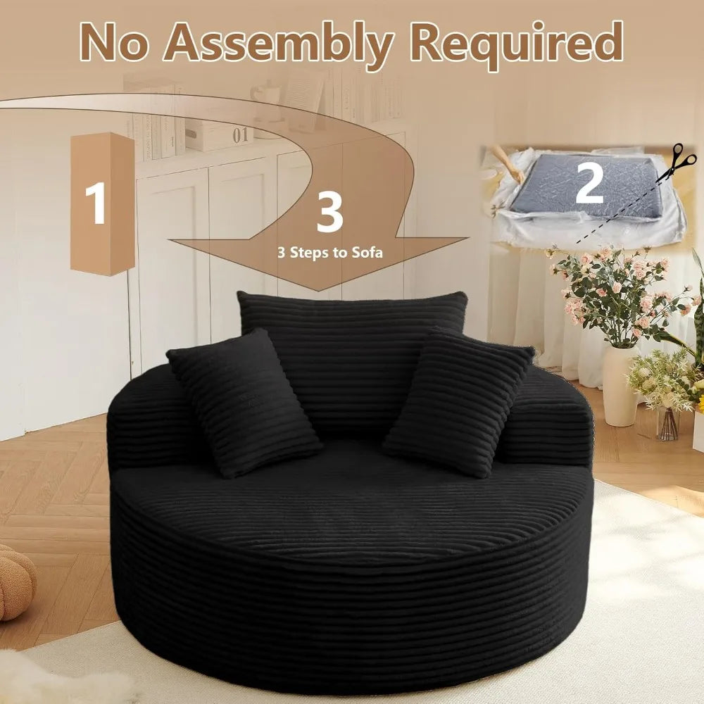 Oversized Circle Sofa Lounge Chaise, Corduroy Deep Seat Cloud