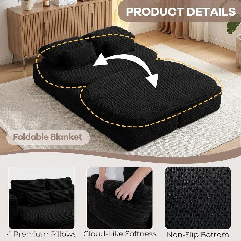 75'' Foldable Sleeper Sofa Bed, Memory Foam Boneless Couch 2-in-1