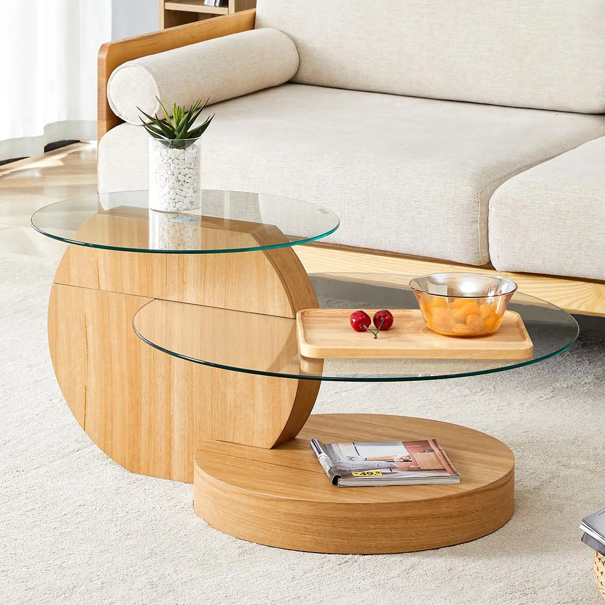 3IN Large Glass Round Coffee Tabletops｜3-Tier Tempered Glass｜