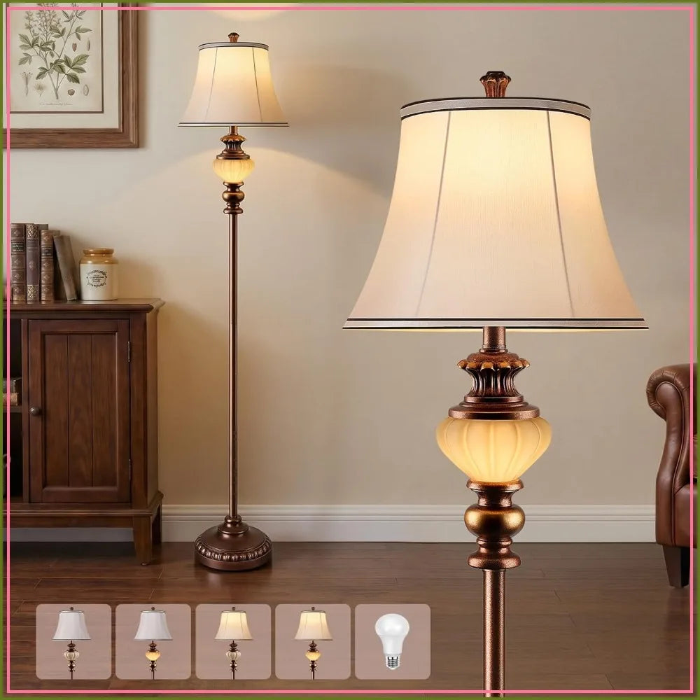 65'' Vintage Floor Lamp Nightlight, Fabric Shade Rotary Switch, LED Bulb Included