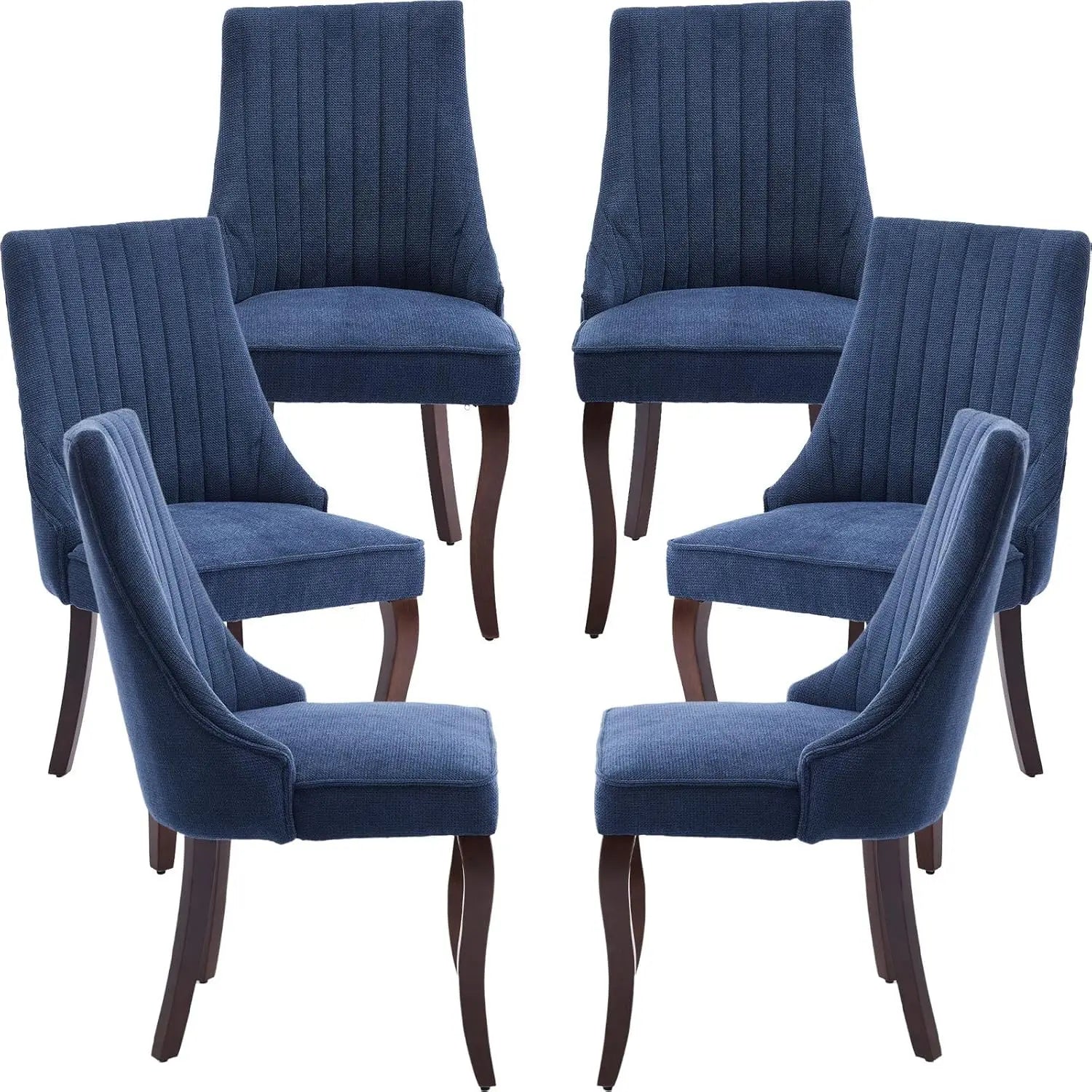 Velvet Upholstered Dining Chairs Set of 6 Wood Legs