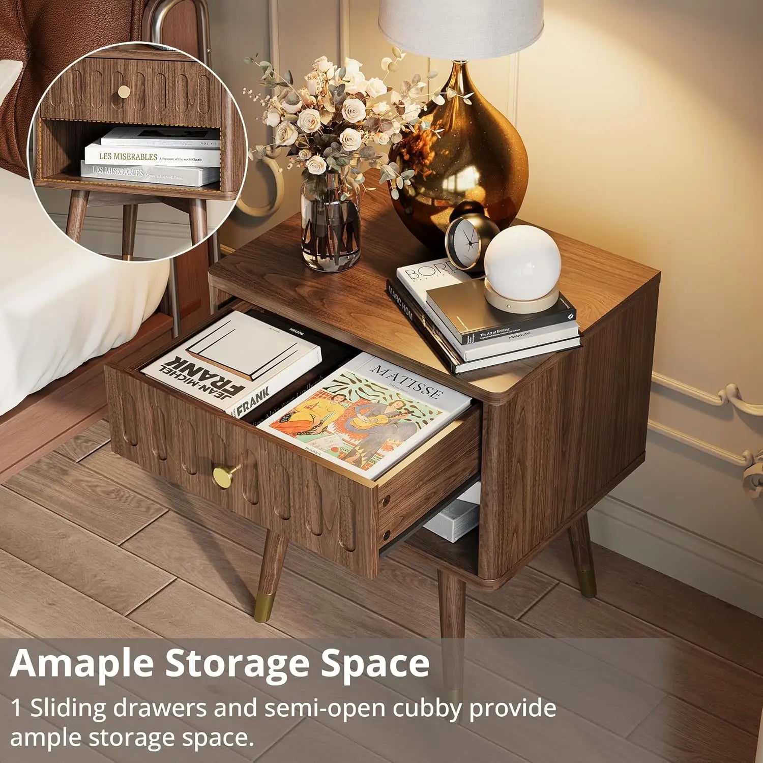 End Table, Drawer, Open Shelf, Charging Station, Capped Legs