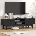 Entertainment Center for 55 65 Inch TV, Rattan, Shelves, Cabinets Sliding Doors