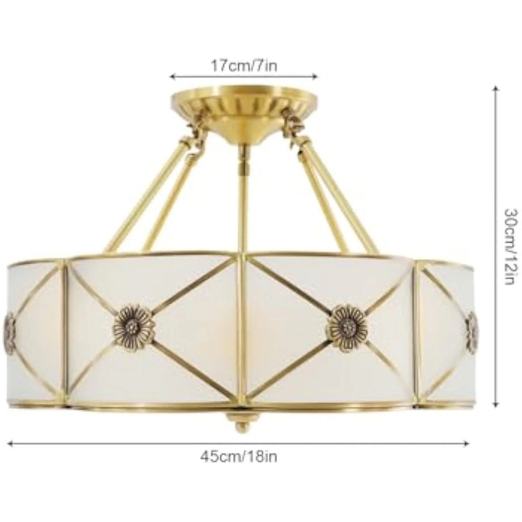 18IN Chandelier 4-Light Flower with Glass Lampshade, White LED Light