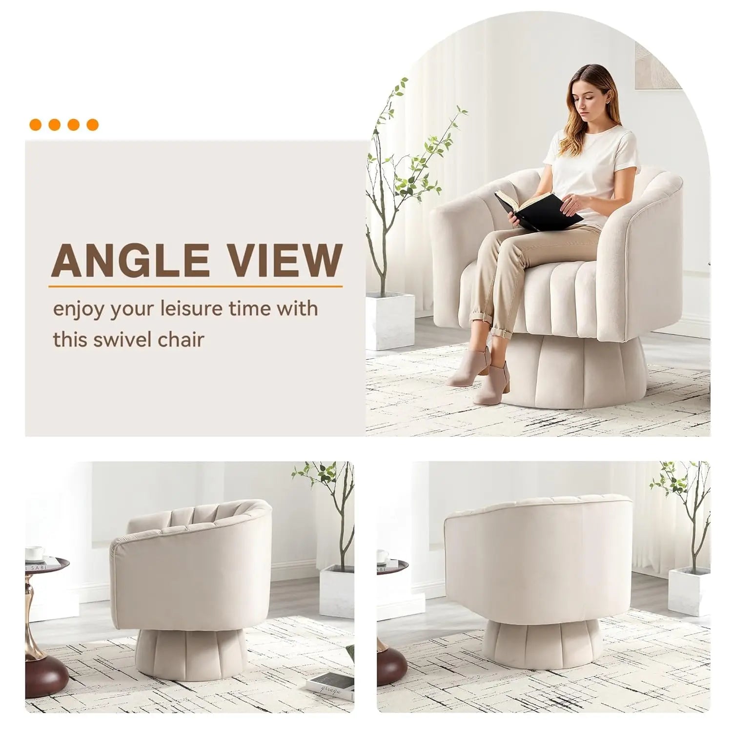 360° Swivel Barrel Chair, Wide Upholstered Velvet Fabric