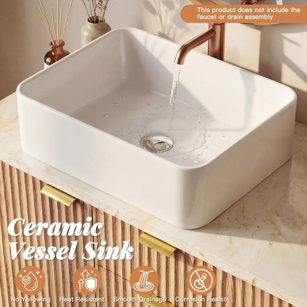 55'' Fluted Vanity Double Ceramic Sink, 2 Cabinets 5 Drawers