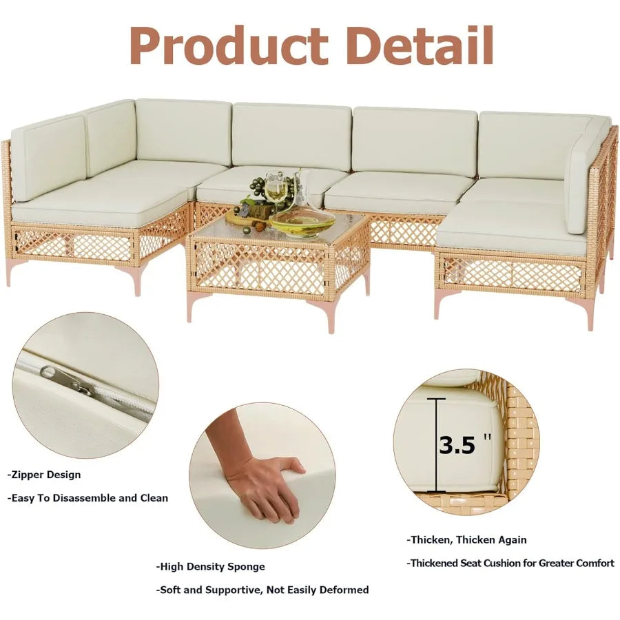 Patio Furniture Wicker Sectional Set for Backyard Relaxation Boho Style