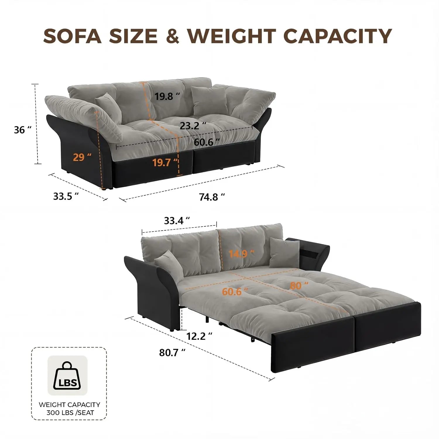74.8" 3-in-1 Queen Velvet Convertible Pull-Out Sofa Bed, Pockets