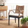 Brown & Black Solid Wood Rattan Arm Chair, Tropical Seating