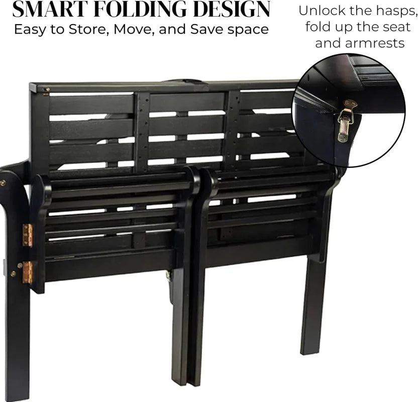Weatherproof Lutyens Eucalyptus Wood Garden Bench | Foldable Patio Bench