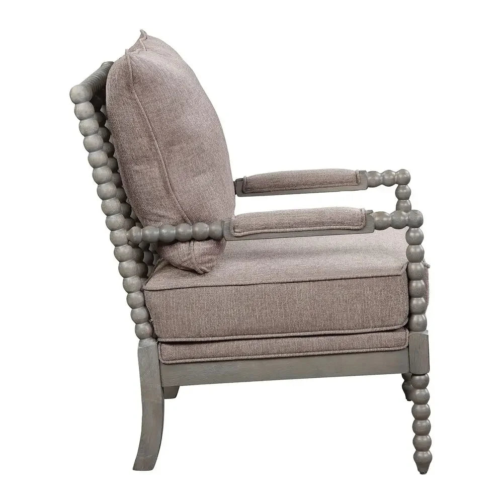 Spindle Accent Chair, Padded Spring Seat, Brushed Grey Base, Dolphin Beige Fabric