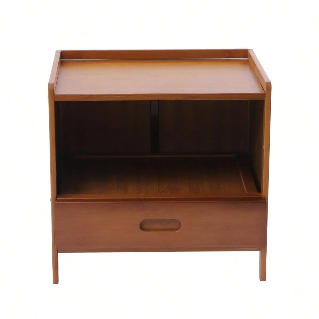 Nightstand Drawer And Open Shelf, Bamboo Cabinet