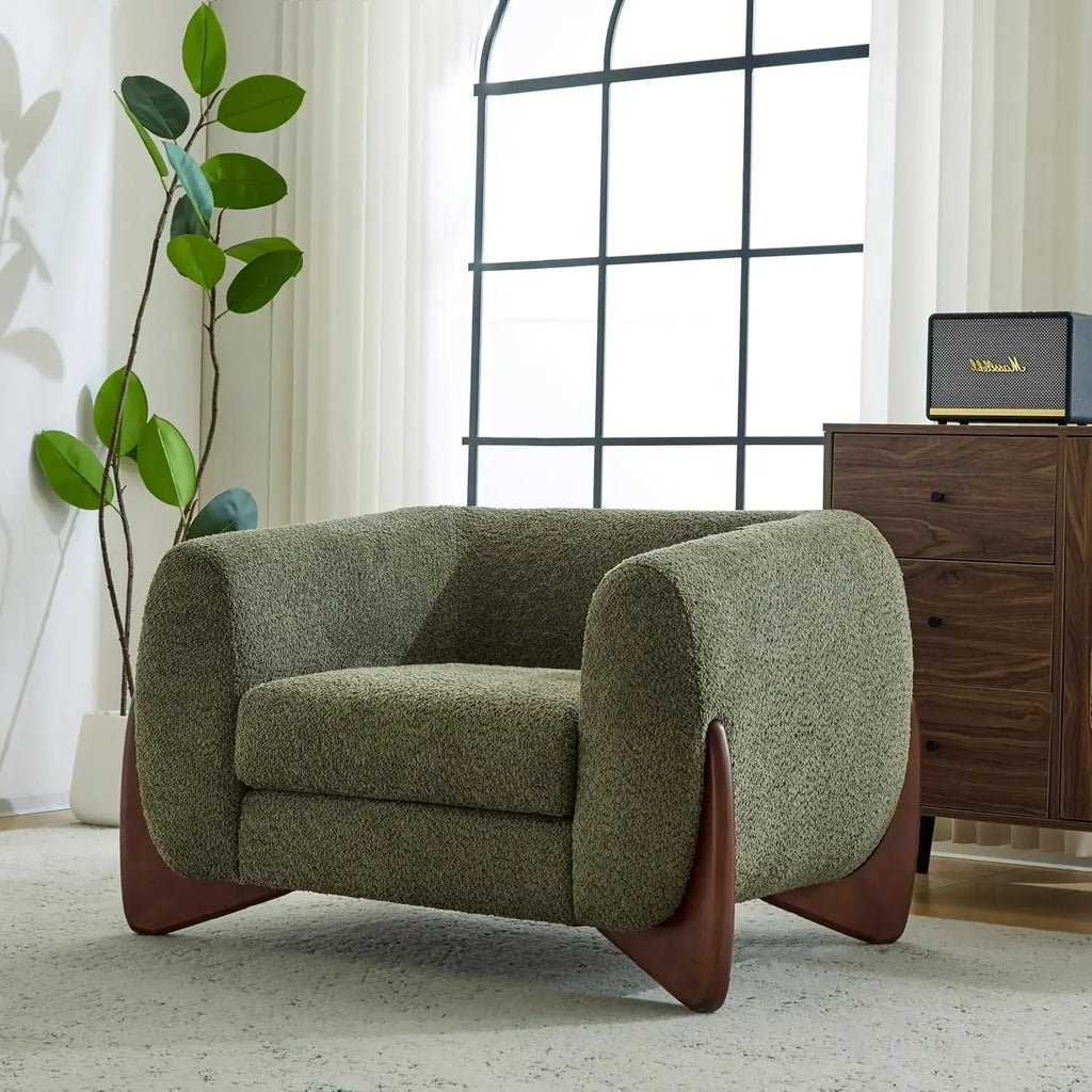 Boucle Fabric Upholstered Club Chair, Relaxing Chair w/Removable Seat Cushion
